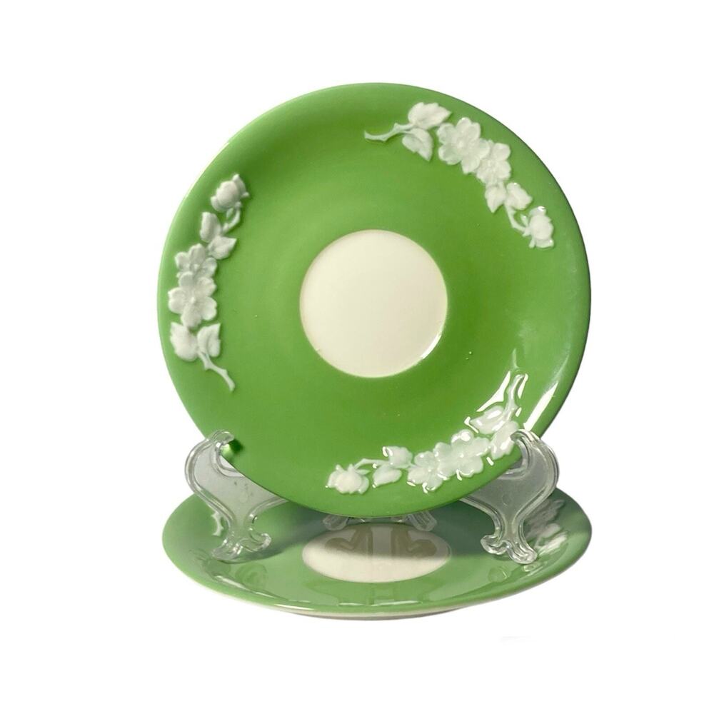 Lenox “Apple Blossom (Green)” Pair of Bone China Saucers 5 5/8”